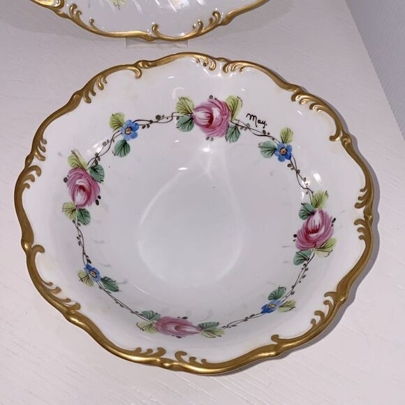 Vintage Tirschenreuth 1838 Germany Gold Trim Hand Painted Porcelain Dish & Plate - Picture 3 of 13